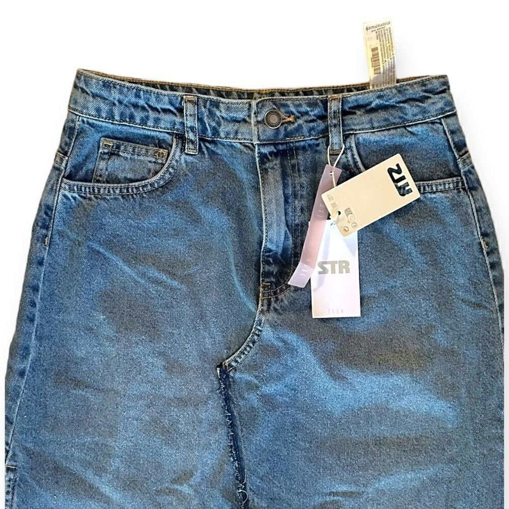 Stradivarius Blue Long Denim Skirt With Slit Size 4 NWT Maxi Jean Skirt Inditex - Picture 3 of 6